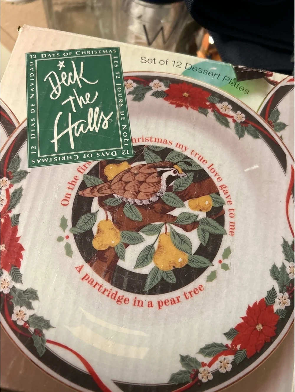 12 Days of Christmas Deck the Halls Set of 12 Dessert Plates